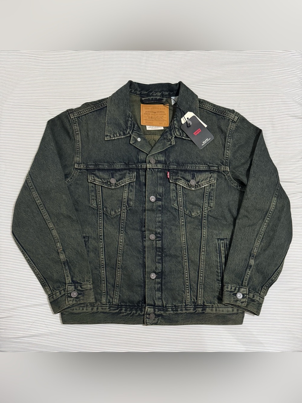 Levis Relaxed Fit Trucker Jacket Men's Small (21.5 in PtP) Green/Grunge Wash NWT